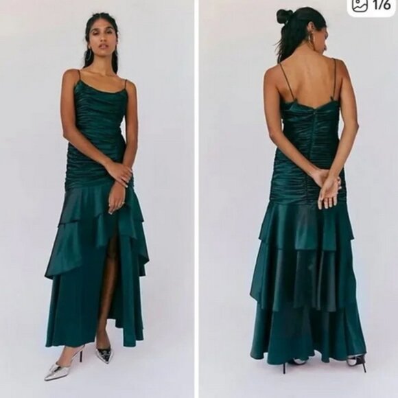 Hutch Green Tisha Pleated Ruffle Sleeveless Dress